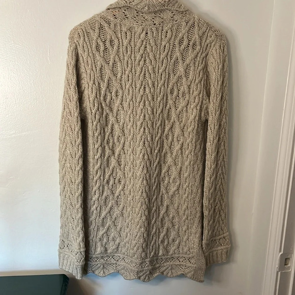 Inis Crafts Ireland 100% Merino Wool Cable Knit Zip Up Cardigan Sweater Sz M - Picture 8 of 10